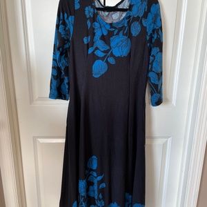 Vibrant Jewel-Tone Blue and Black Long Sleeve A-Line Long Handkerchief Dress